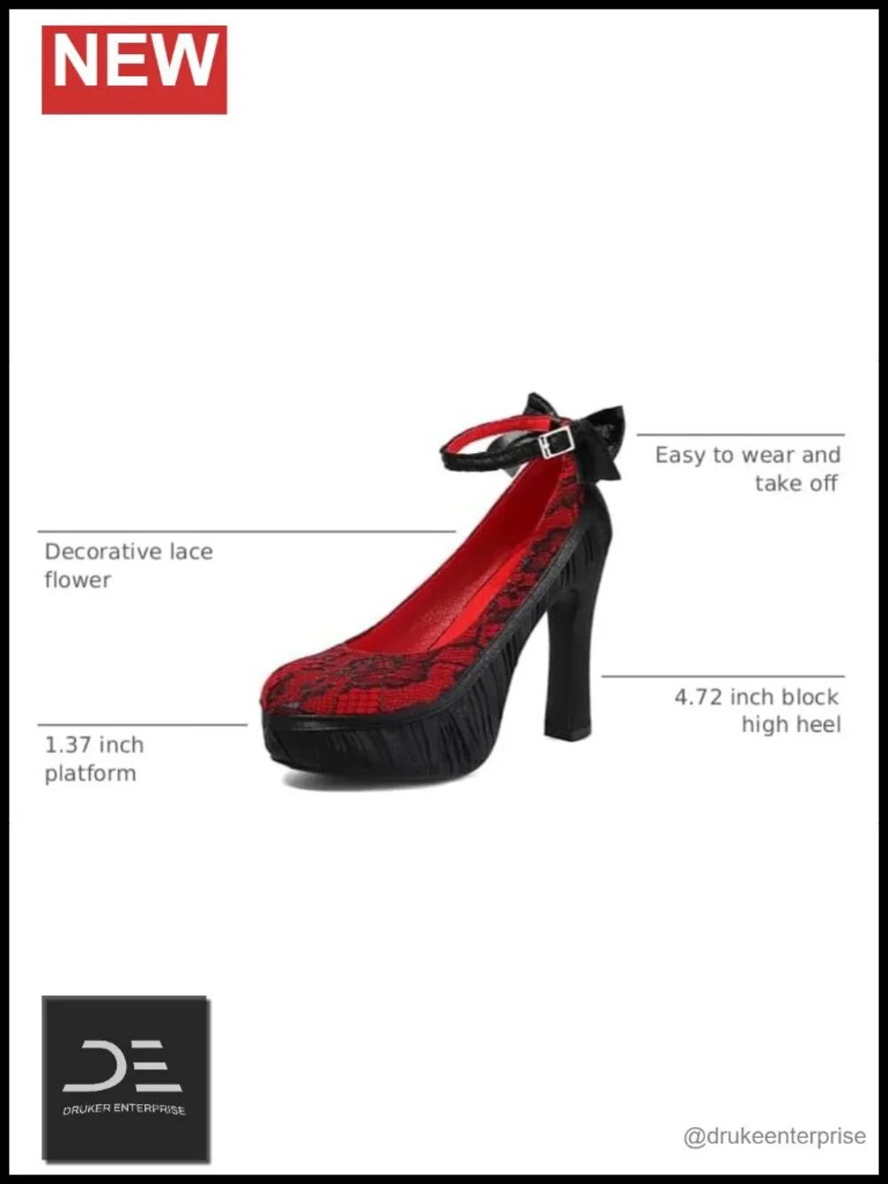 Gothic Mary Jane Platform Pumps Lace Flower High Heels Women's Punk Shoes